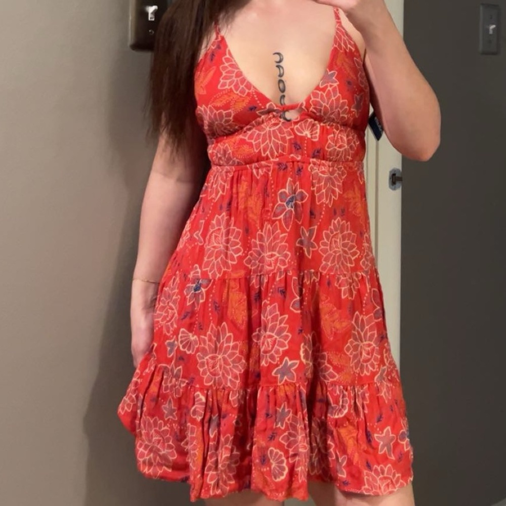 red floral mini dress